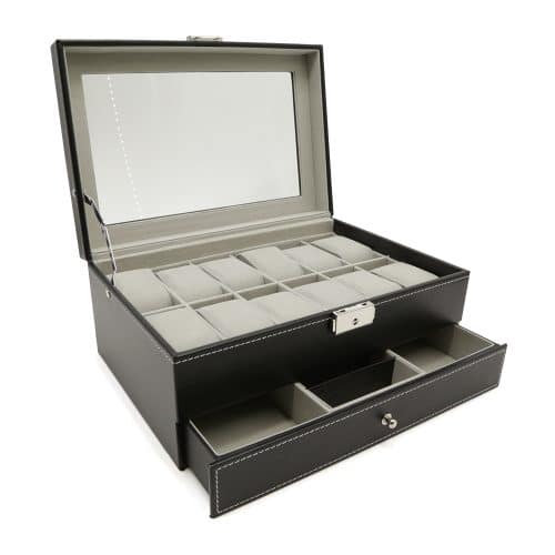 2 level 12 slot watch box black