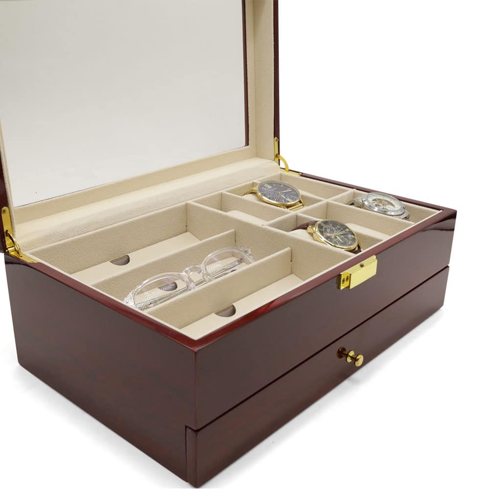 maple mahogany 2 level watch box organiser