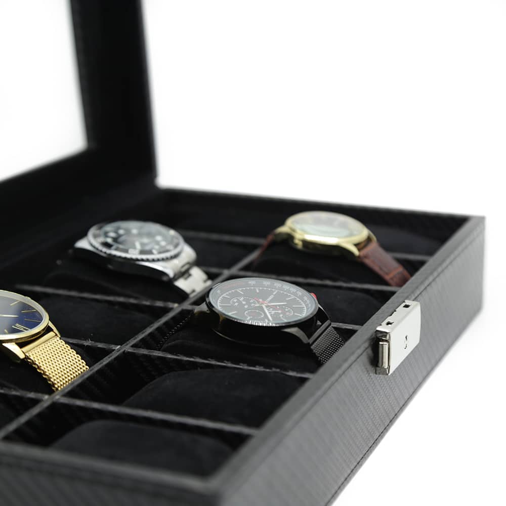 black carbon fibre 10 slot watch box