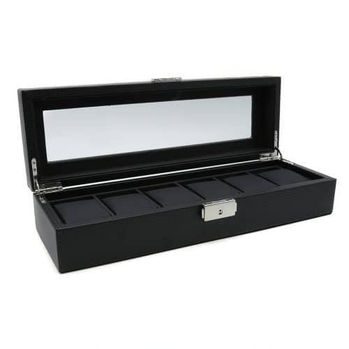 Carbon Fibre Patterned 6 Slot Watch Box