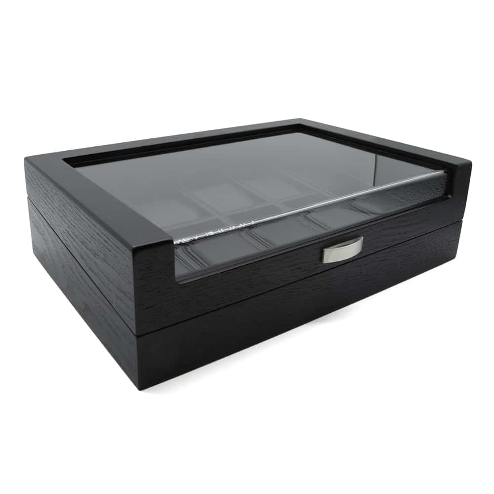 Wooden 10 Slot Clear Top Watch Piano Black