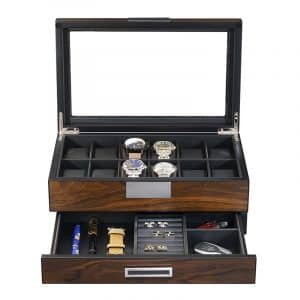 12 Slot Oxford Brown Watch Box With Drawer