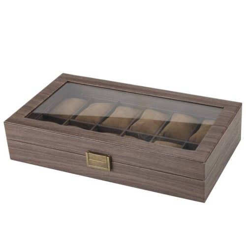 12-Slot Wood Grain Watch Box