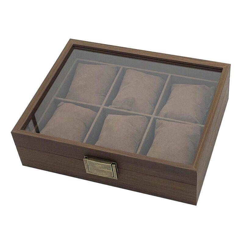 6 Slot Brushed Walnut Square Watch Box