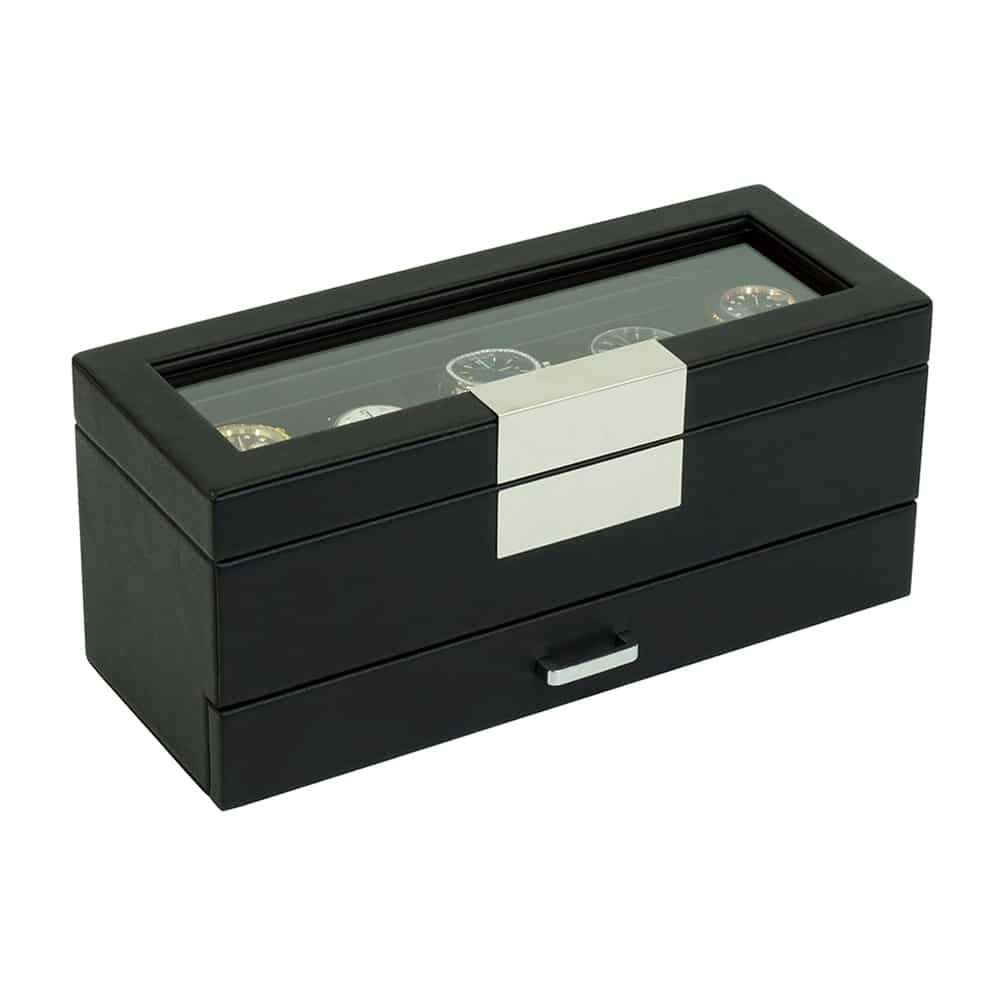 5 Slot Leather Watch Box With Drawer