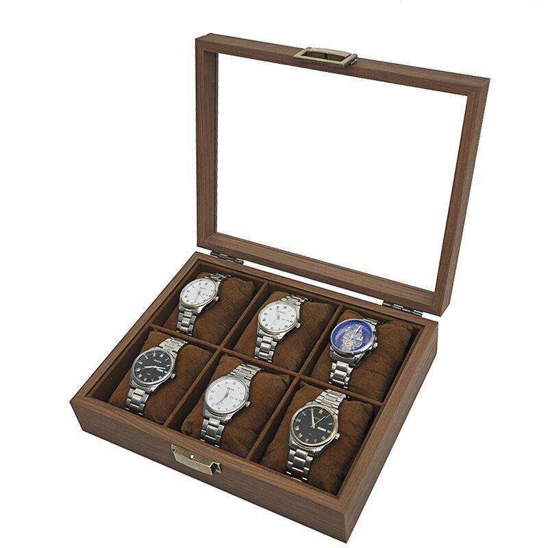 6 Slot Brushed Walnut Square Watch Box