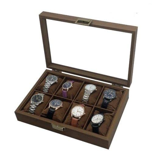 8 Slot Brushed Walnut Watch Box