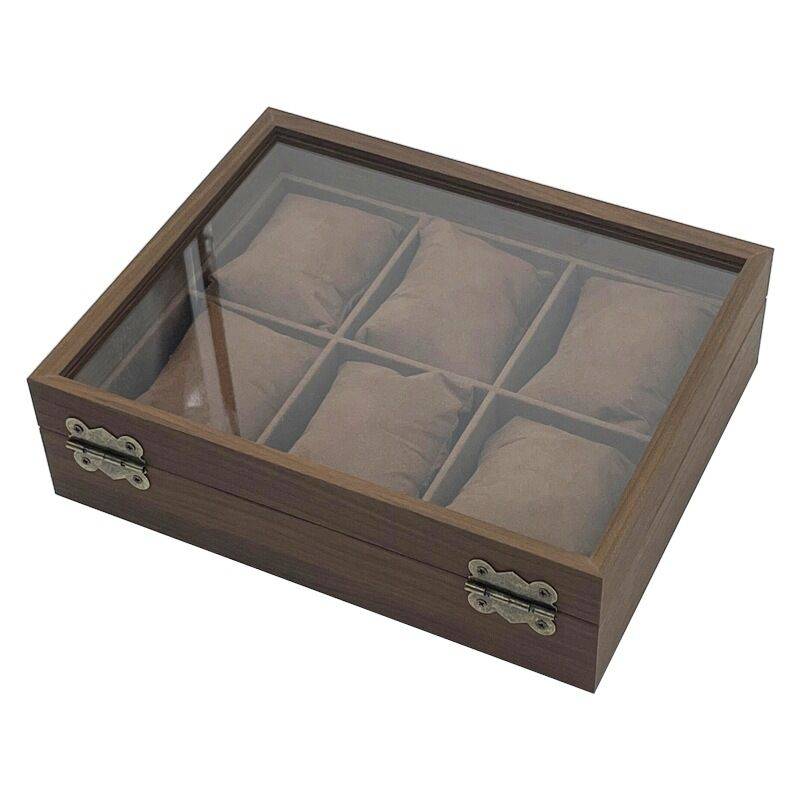 6 Slot Brushed Walnut Square Watch Box