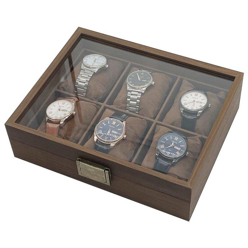 6 Slot Brushed Walnut Square Watch Box