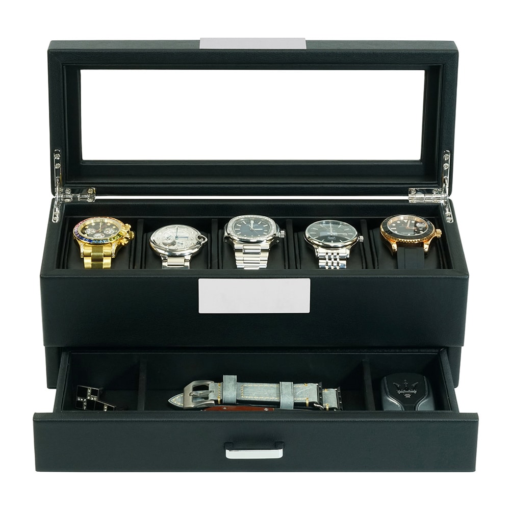 5 Slot Leather Watch Box With Drawer