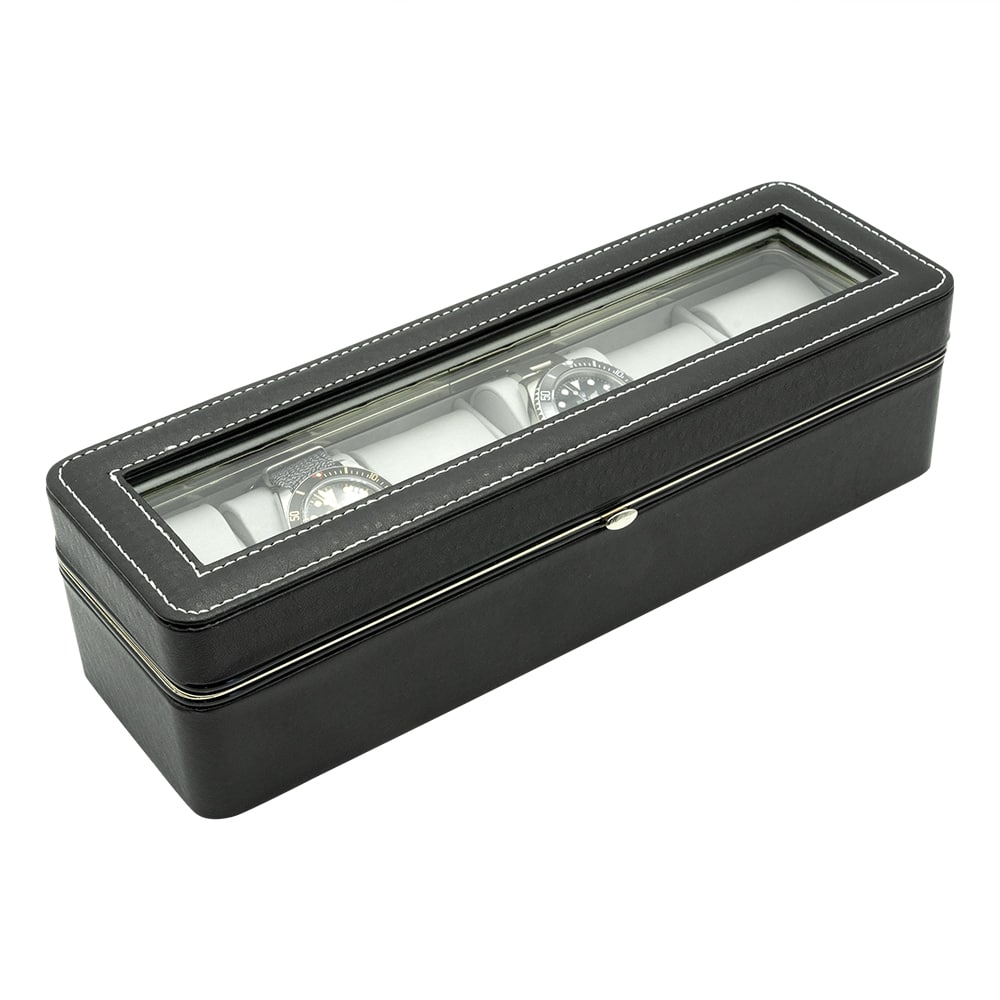 6 Slot Black Compact Watch Box