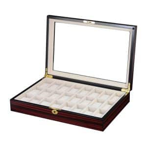 24 Slot Deep Mahogany Wooden Watch Box