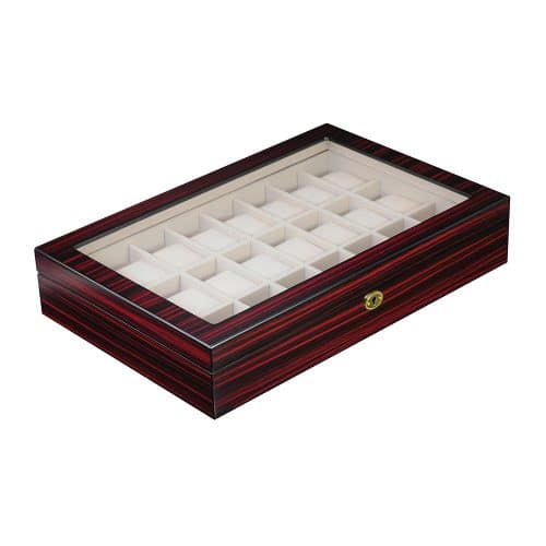 24 Slot Deep Mahogany Wooden Watch Box