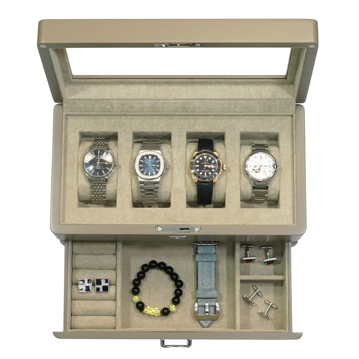 4 Slot Heirloom Collection Watch Box with Draw - Claystone