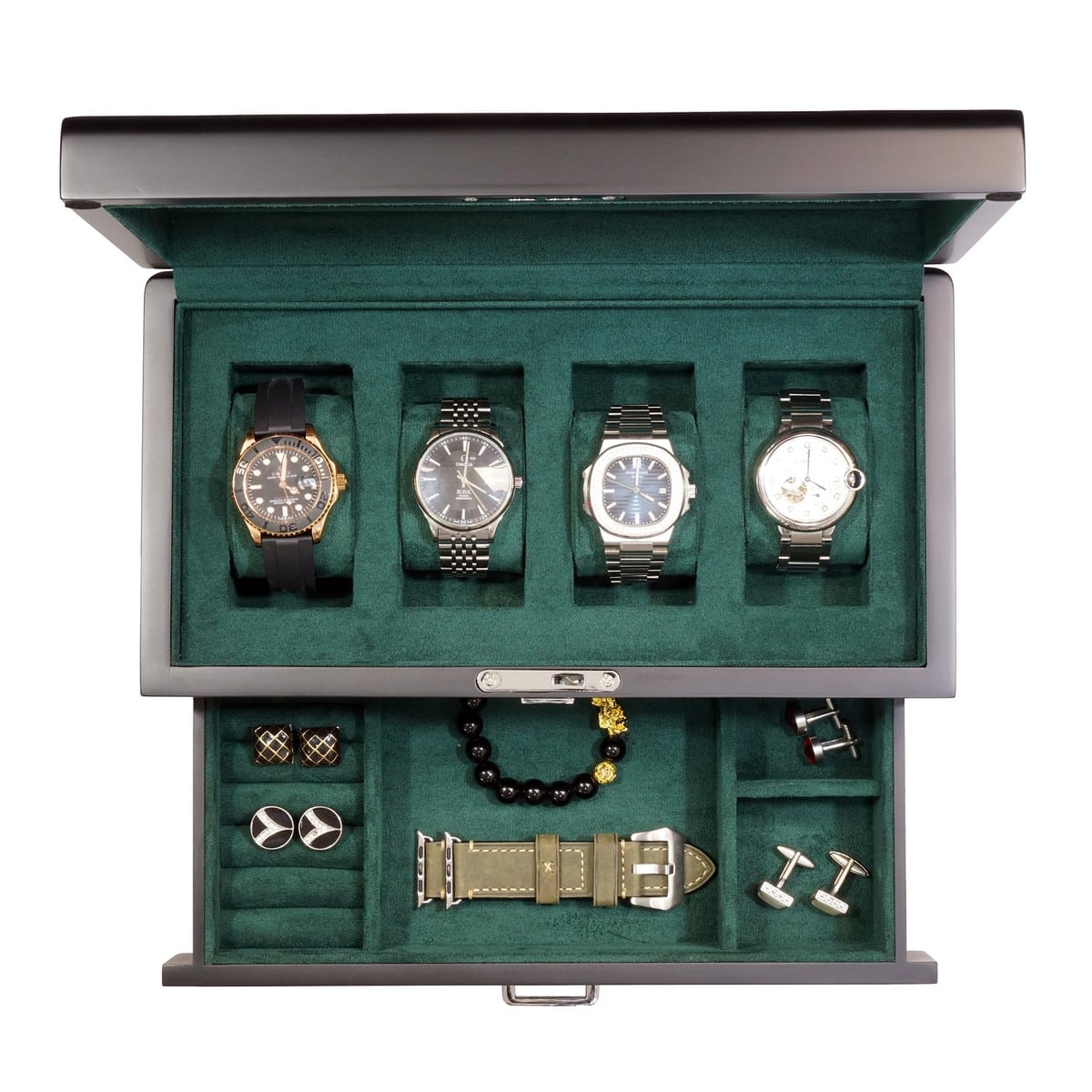 4 Slot Heirloom Collection Watch Box with Draw - Moss