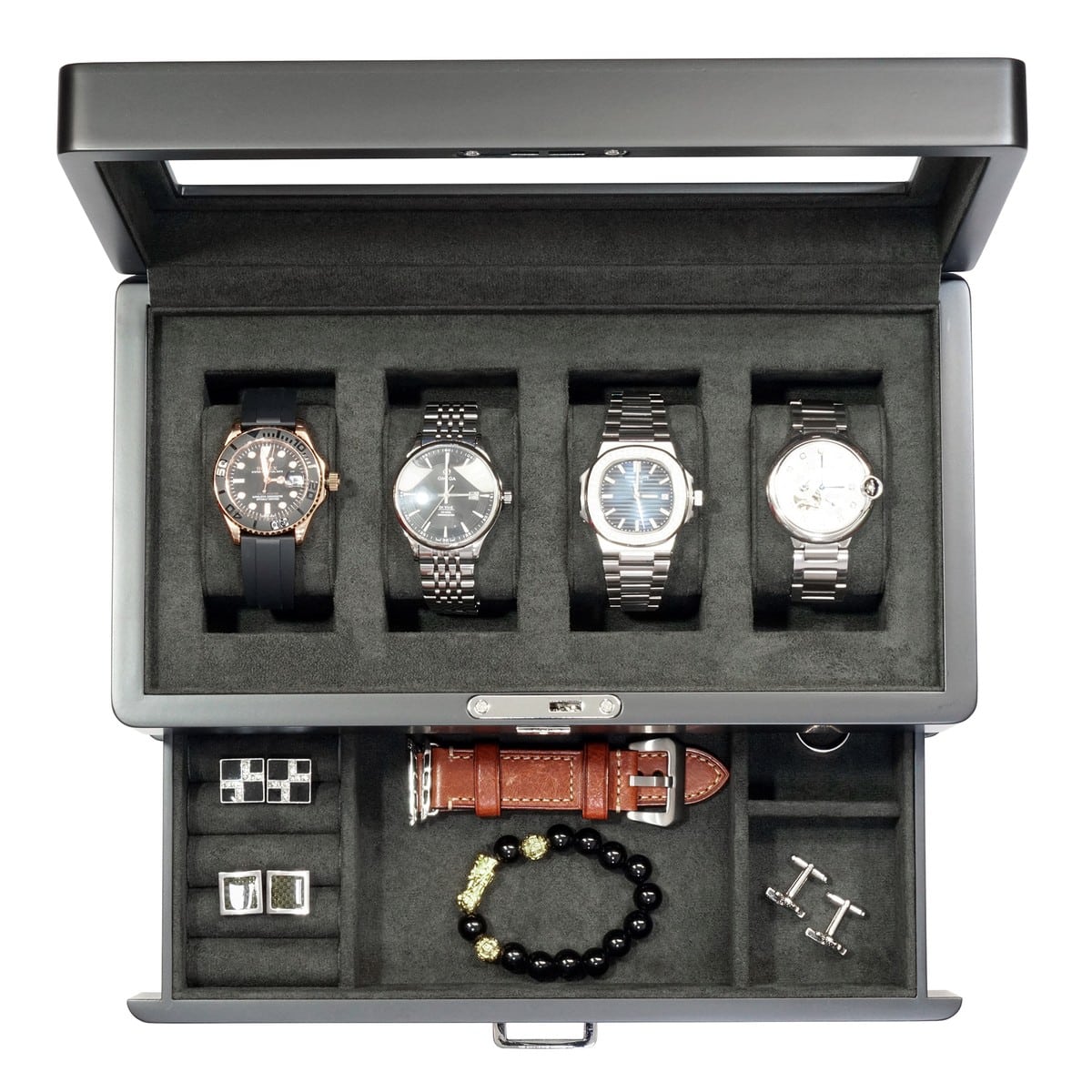 4 Slot Heirloom Collection Watch Box with Draw - Slate