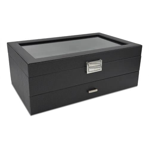 12 Slot Carbon Watch Box w/ Multi Purpose Draw