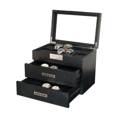 Black 30 Slot Large Oak Watch Box