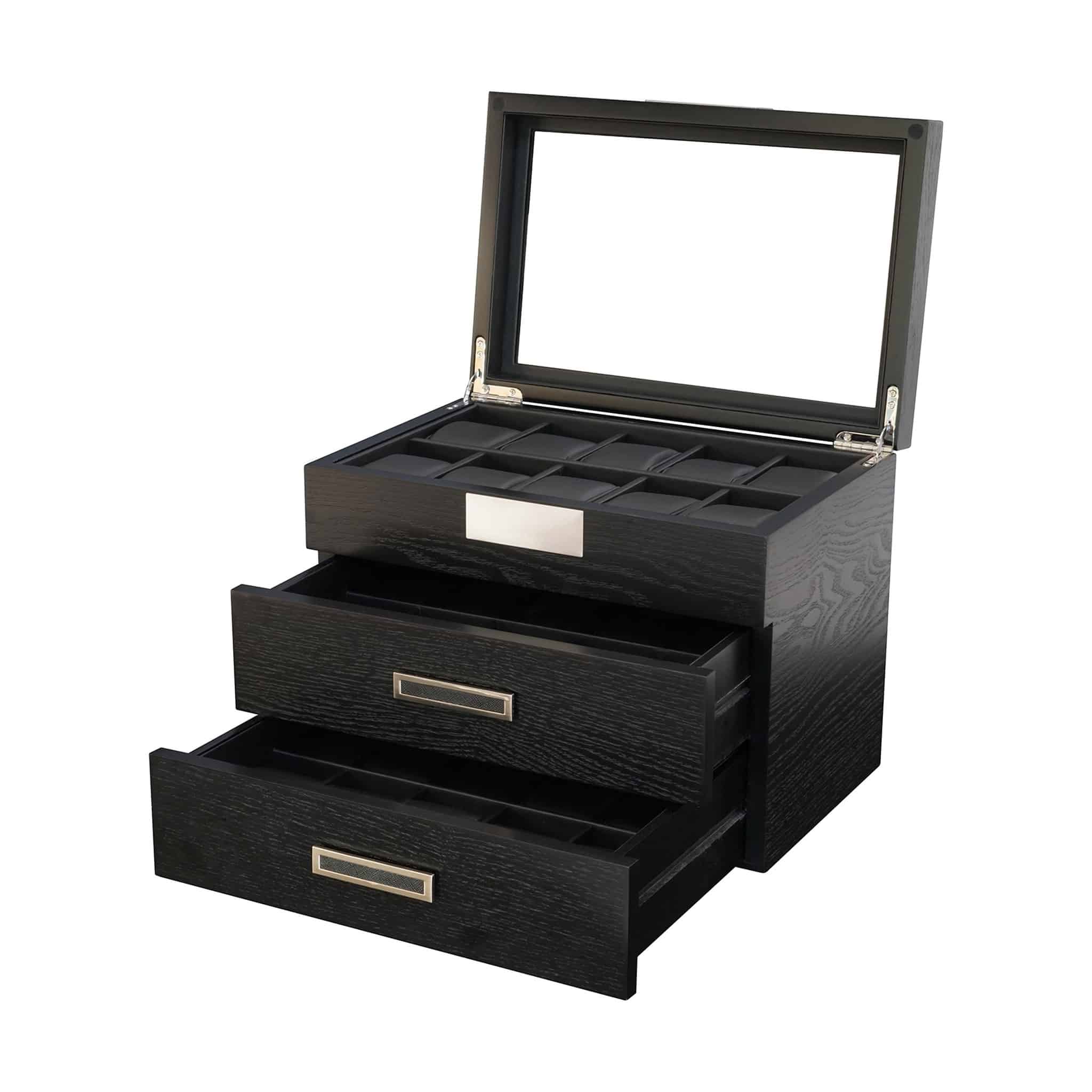 Black 30 Slot Large Oak Watch Box
