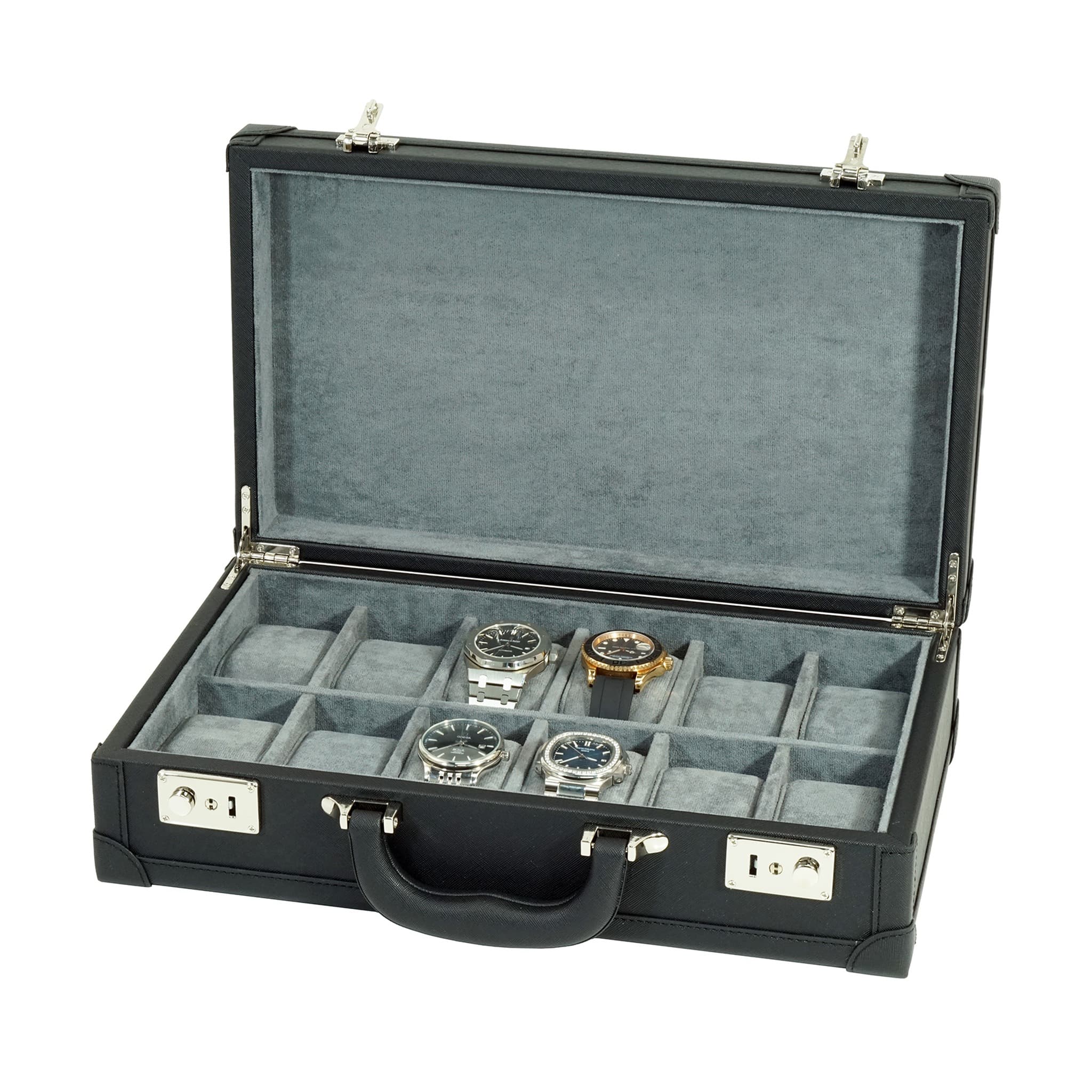 Black 12 Slot Leather Suitcase Watch Box
