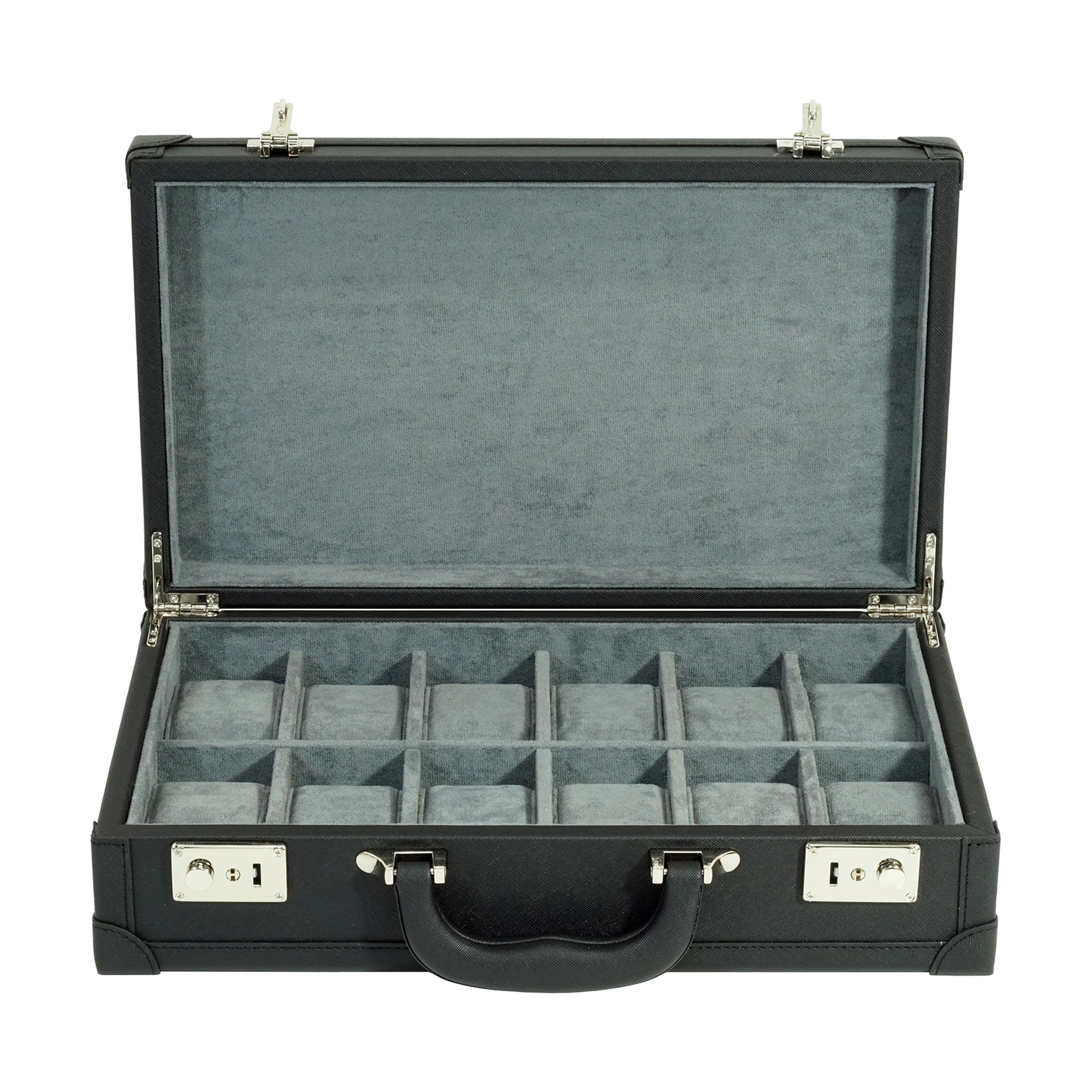 Black 12 Slot Leather Suitcase Watch Box