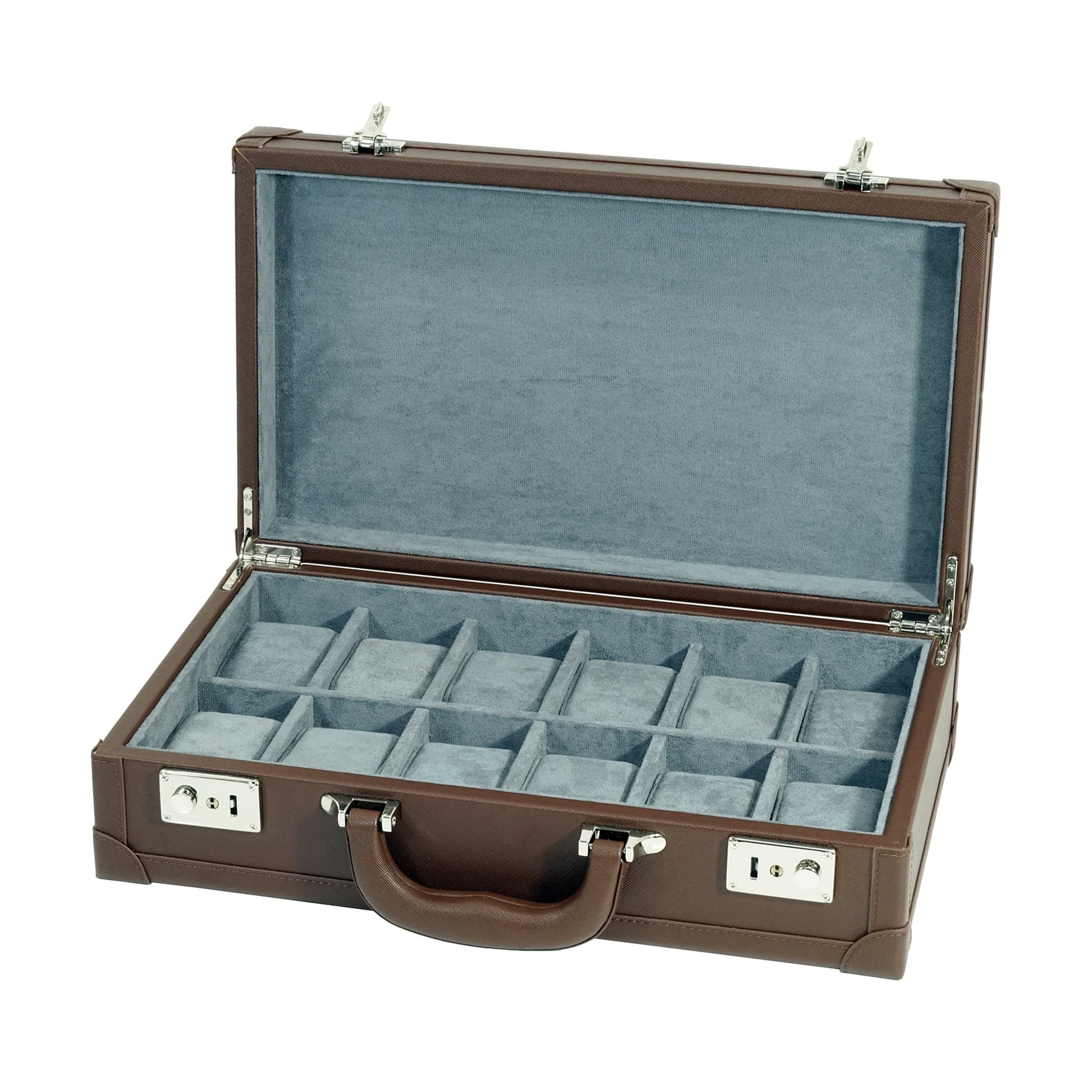 Brown 12 Slot Leather Suitcase Watch Box