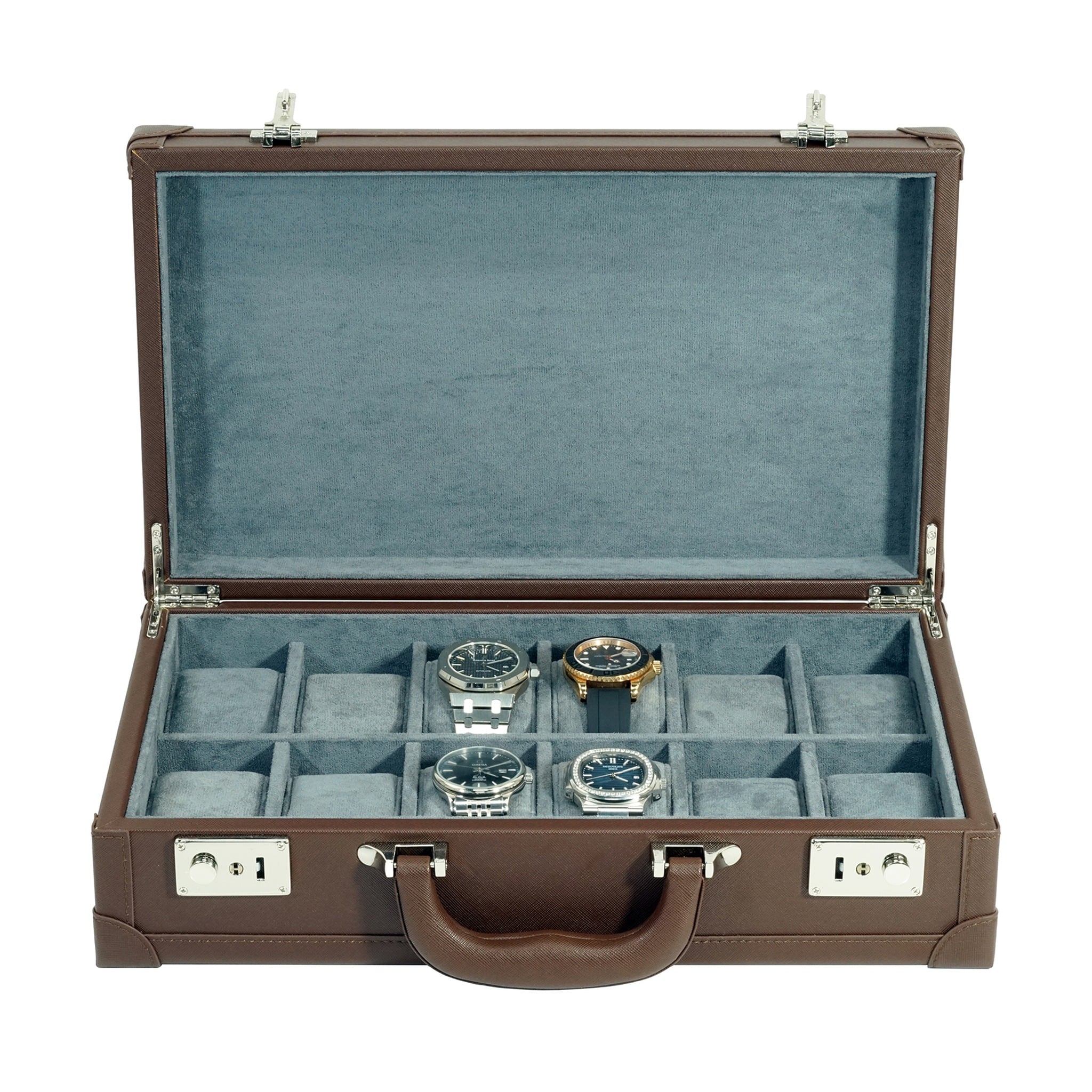 Brown 12 Slot Leather Suitcase Watch Box