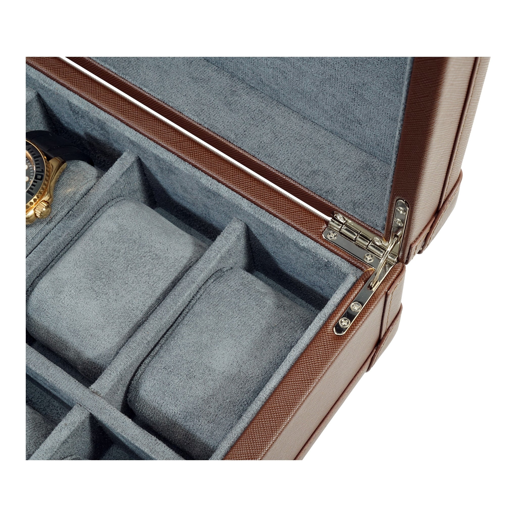Brown 12 Slot Leather Suitcase Watch Box