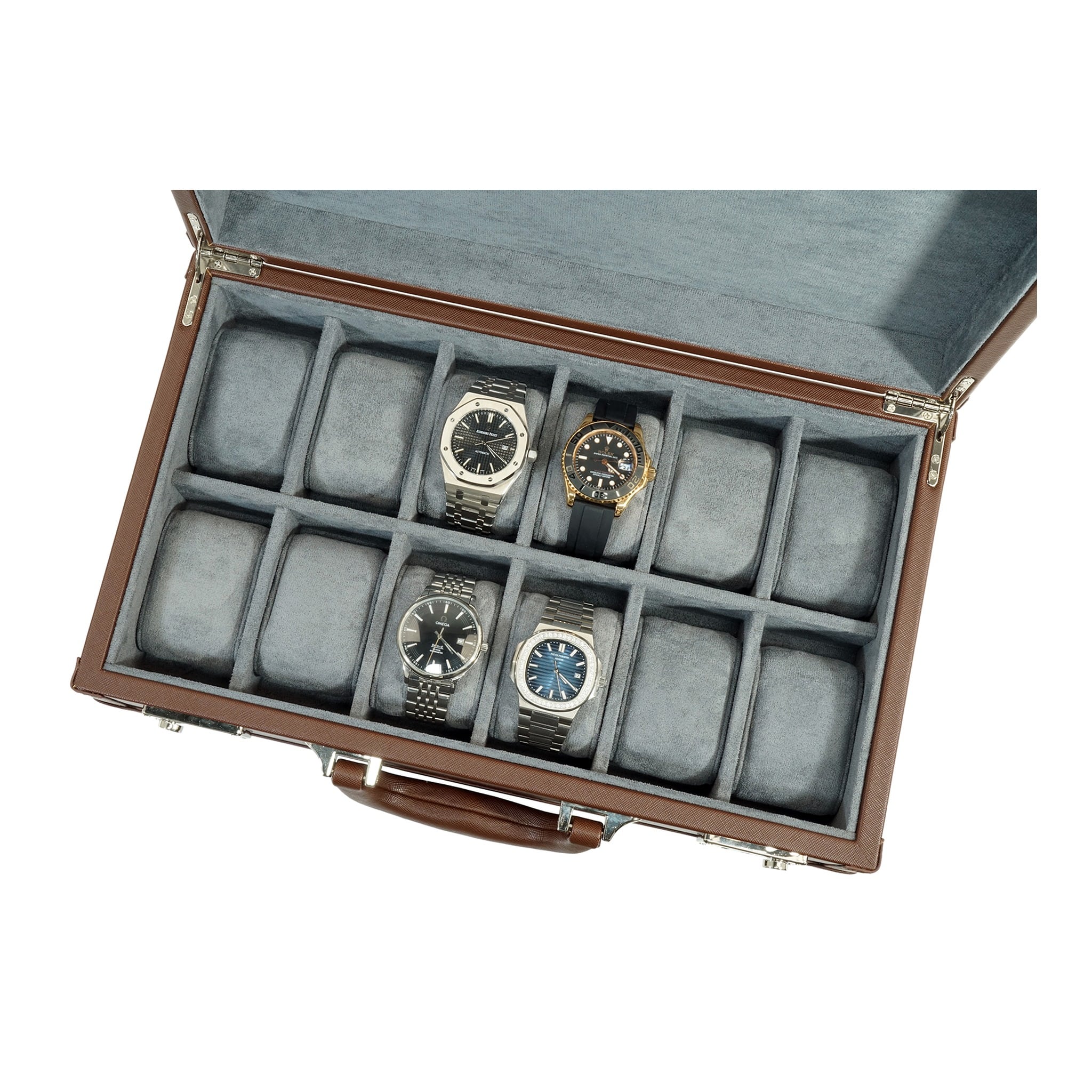 Brown 12 Slot Leather Suitcase Watch Box