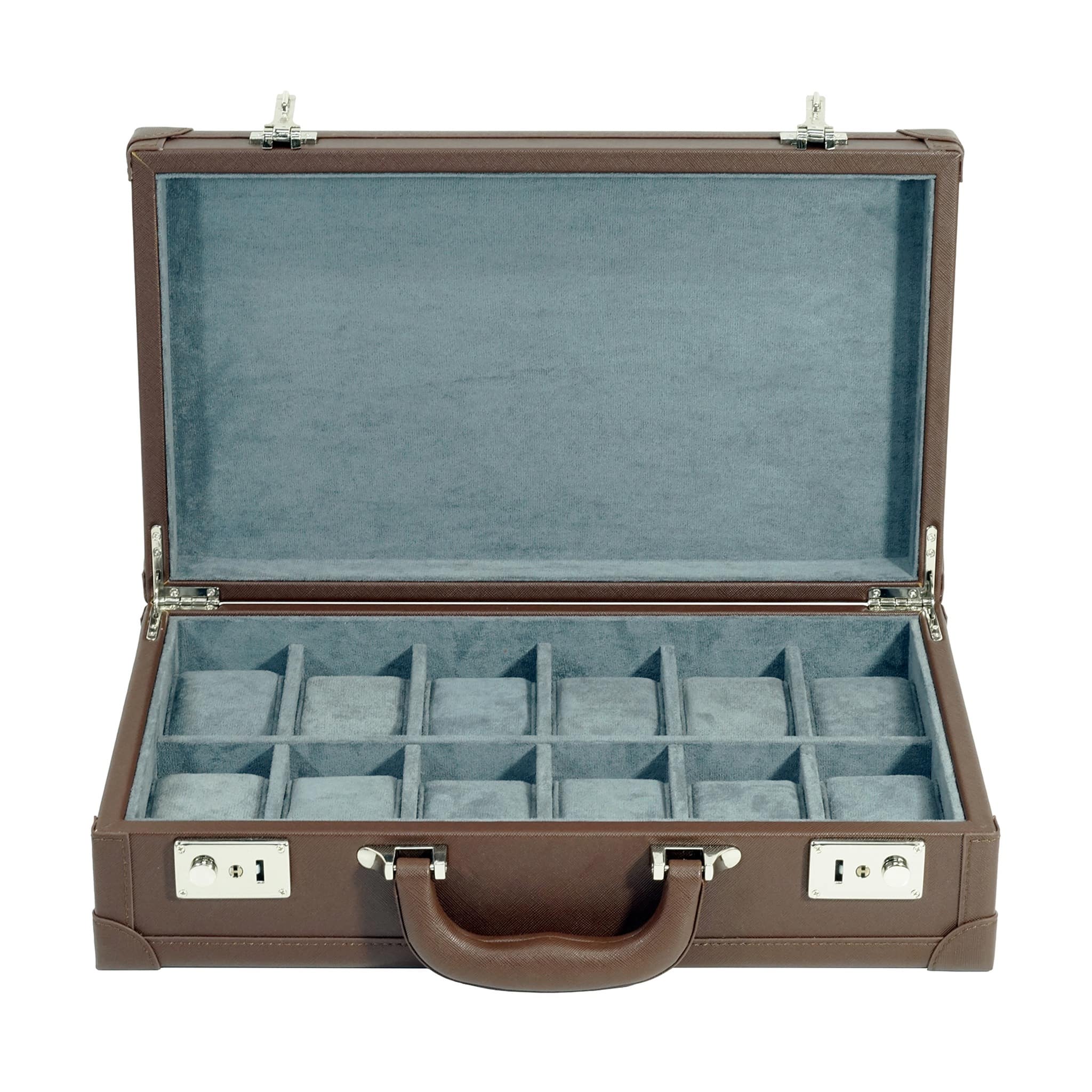 Brown 12 Slot Leather Suitcase Watch Box