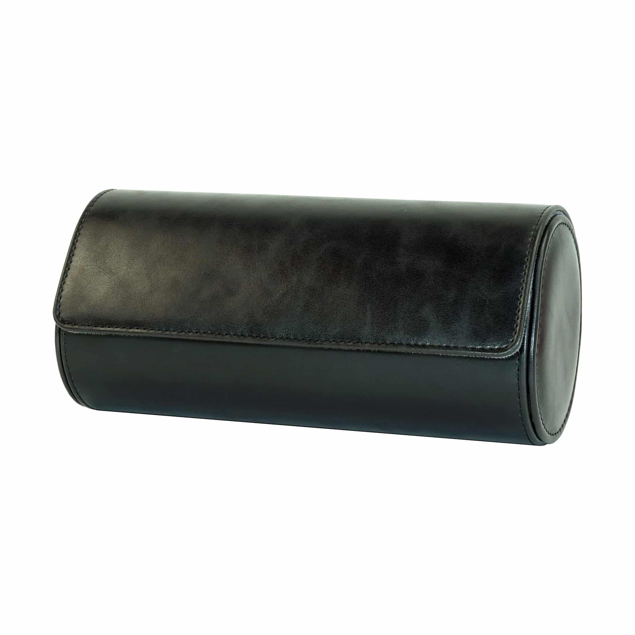 Black Leather Travel Watch Case - 3 Slots