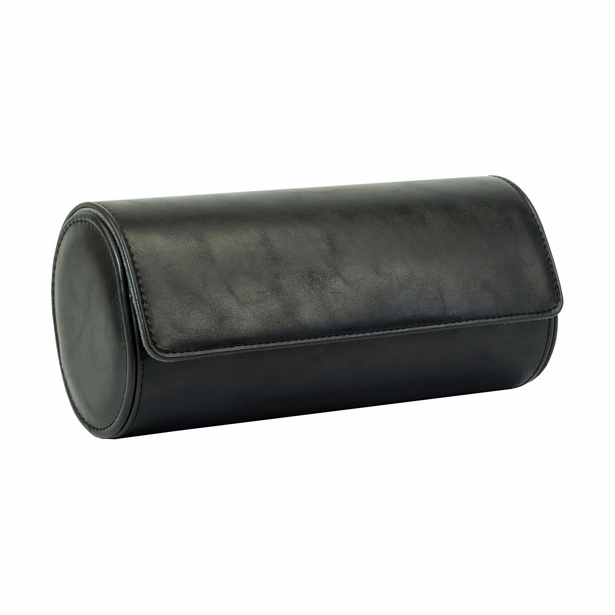 Black Leather Travel Watch Case - 3 Slots