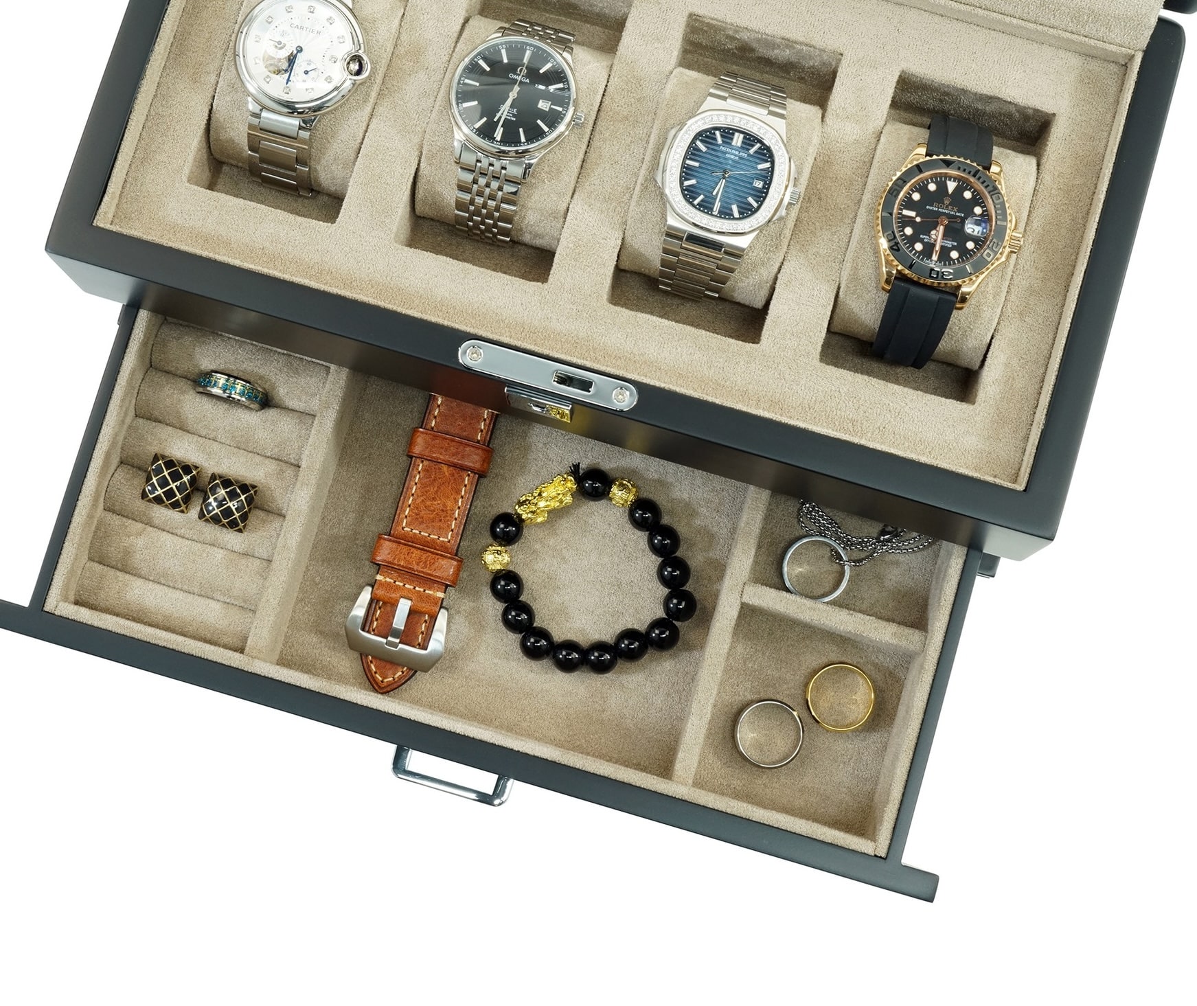 4 Slot Heirloom Collection Watch Box with Draw - Velvet Cream